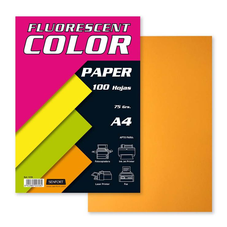 PAPEL ***FLUORESCENTE NARANJA NEON*** PAQUETE DE 100 HOJAS REF: 15630