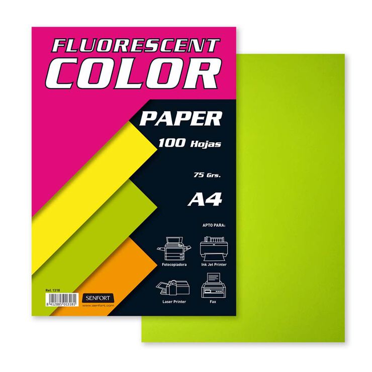 PAPEL ***FLUORESCENTE VERDE NEON*** PAQUETE DE 100 HOJAS REF: 15629