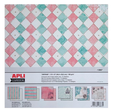 PAPEL IMPRESO VINTAGE 6 HOJAS IMPRESION DOBLE CARA DE 160GR Y 30.5X30.5CM REF: 13667 APLI