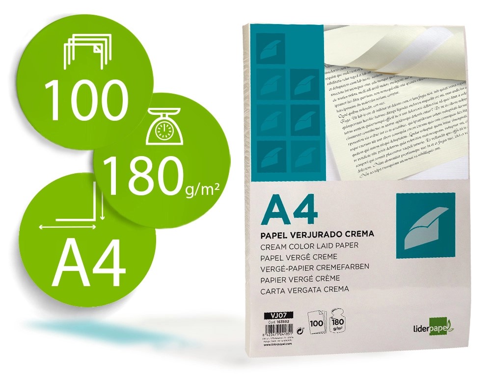 PAPEL VERJURADO ***CREMA*** ***185 GRAMOS*** PAQUETE 100 HOJAS