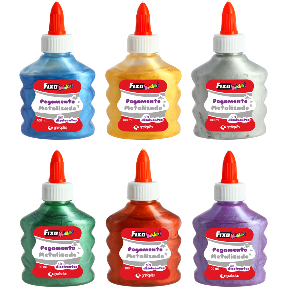 PEGAMENTO DE COLOR METALIZADO ***PACK 6 COLORES SURTIDOS COLOR METALIZADO*** DE 100ML POR BOTE REF: 00024299