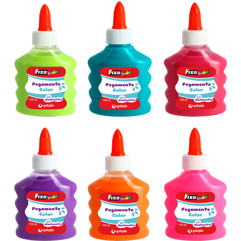 PEGAMENTO DE COLOR OPACO NEON ***PACK 6 COLORES SURTIDOS NEON*** DE 100ML POR BOTE REF: 00023999