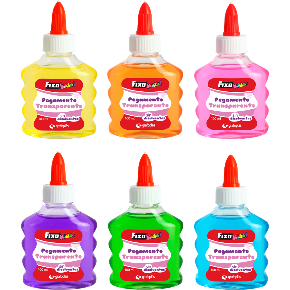 PEGAMENTO DE COLOR TRANSPARENTE***PACK 6 COLORES SURTIDOS COLOR TRANSPARENTE*** DE 100ML POR BOTE REF: 00024199