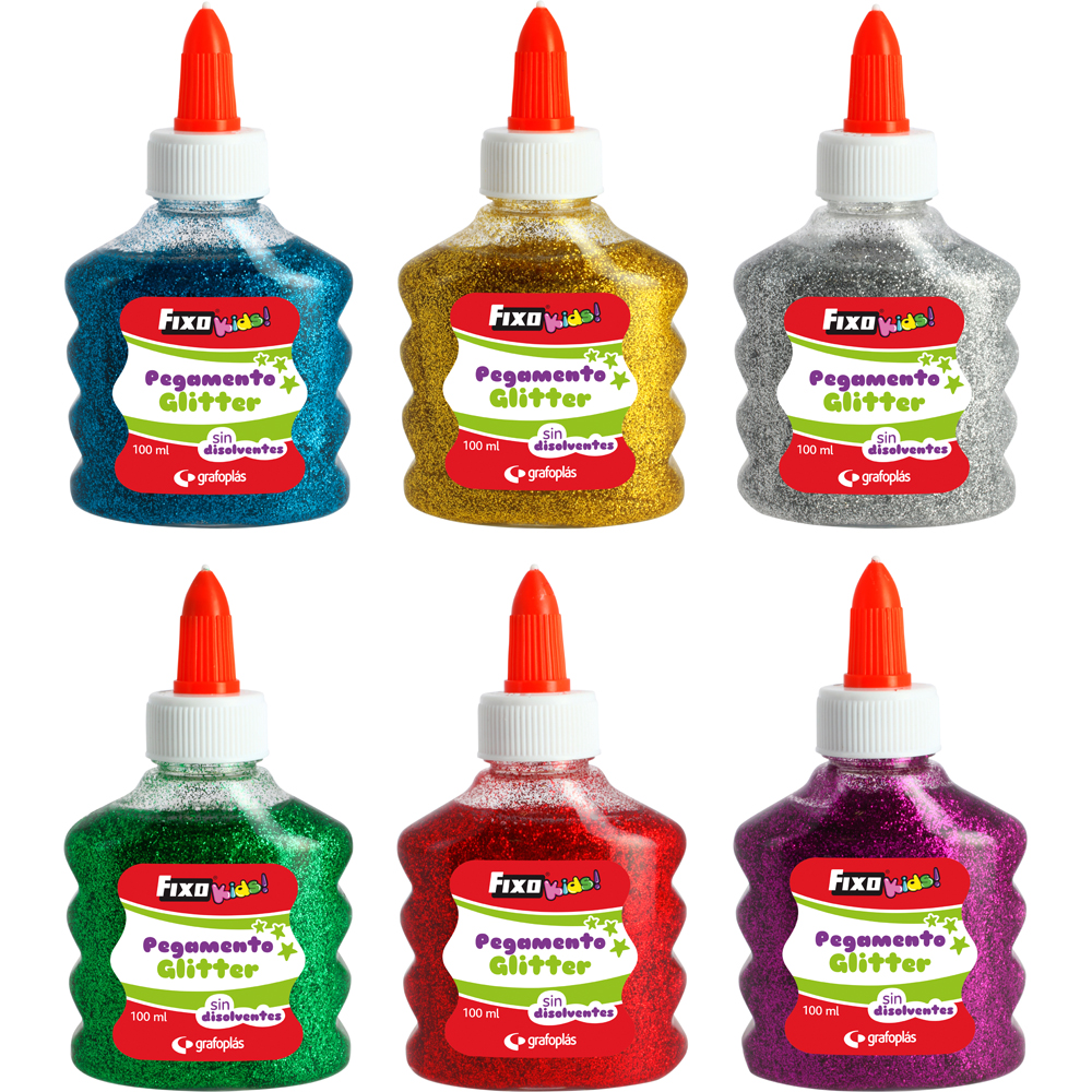 PEGAMENTO PURPURINA GLITTER ***PACK 6 COLORES SURTIDOS METALIZADOS*** DE 100ML POR BOTE REF: 00023799