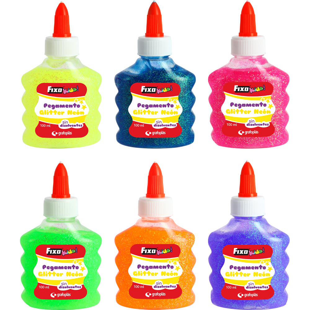 PEGAMENTO PURPURINA GLITTER ***PACK 6 COLORES SURTIDOS NEON*** DE 100ML POR BOTE REF: 00023899