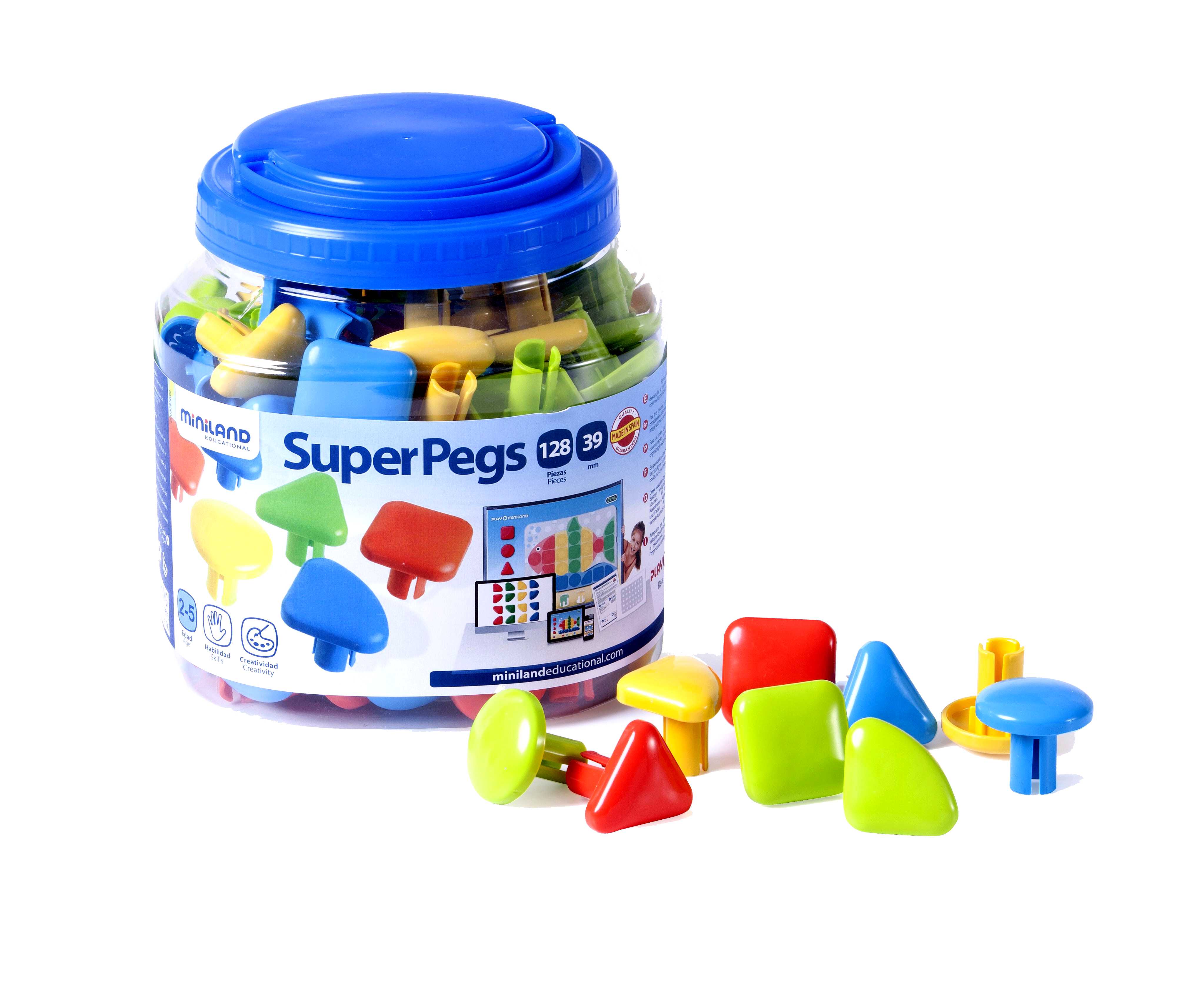 PIEZAS SUPERPEGS BOTE 128 UNIDADES MINILAND REF: 95022