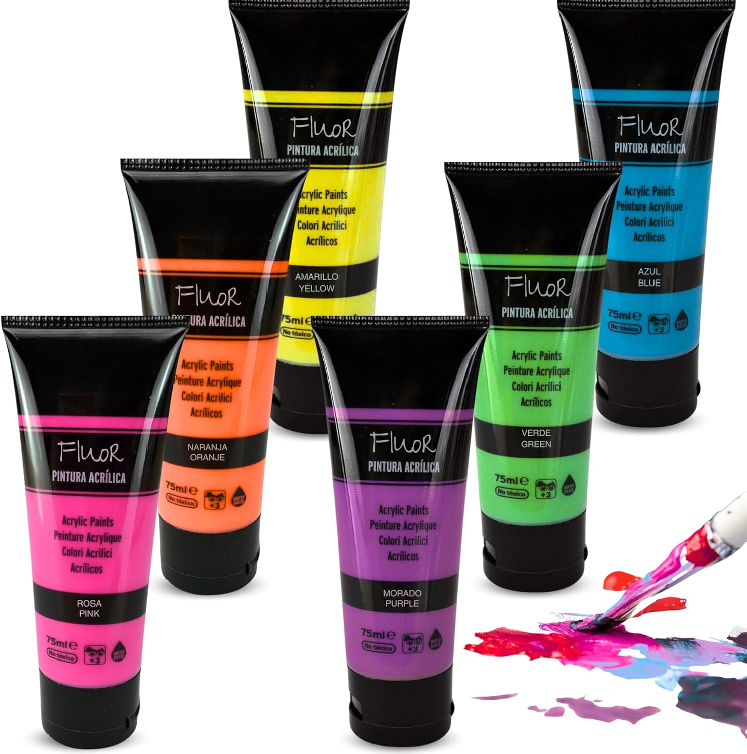 PINTURA ***FLUORESCENTE*** ACRILICA ***PACK 6 BOTES DE 75ML*** FLUOR