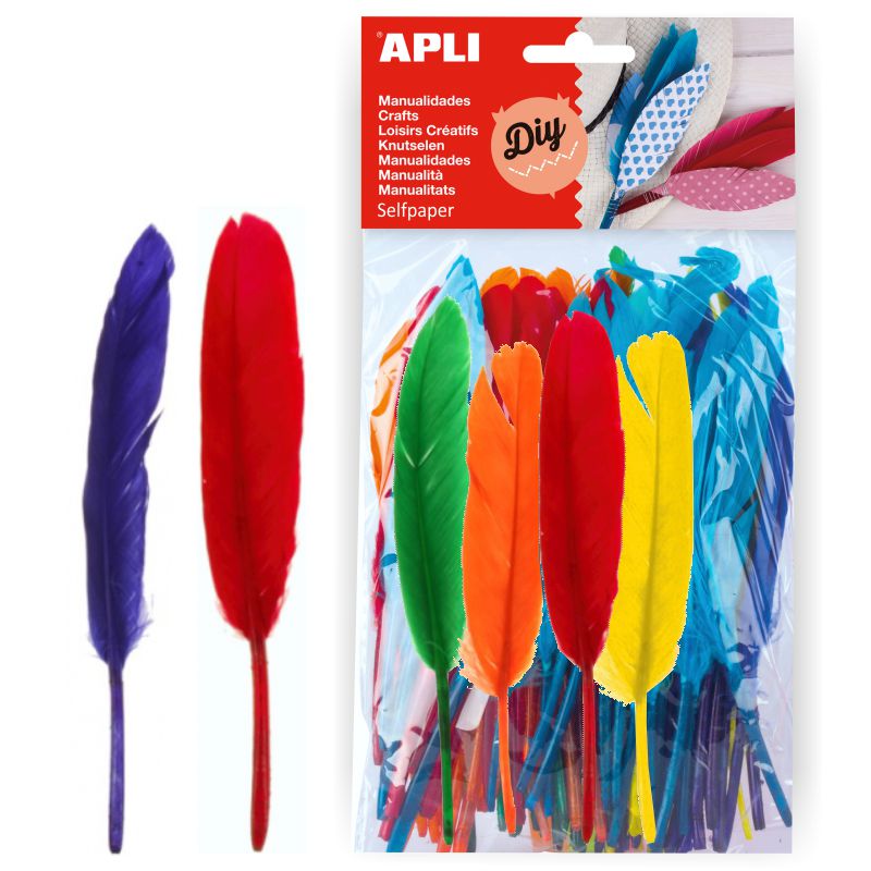 PLUMAS GRANDES INDIO 100 UNIDADES COLORES SURTIDOS APLI REF. 13060