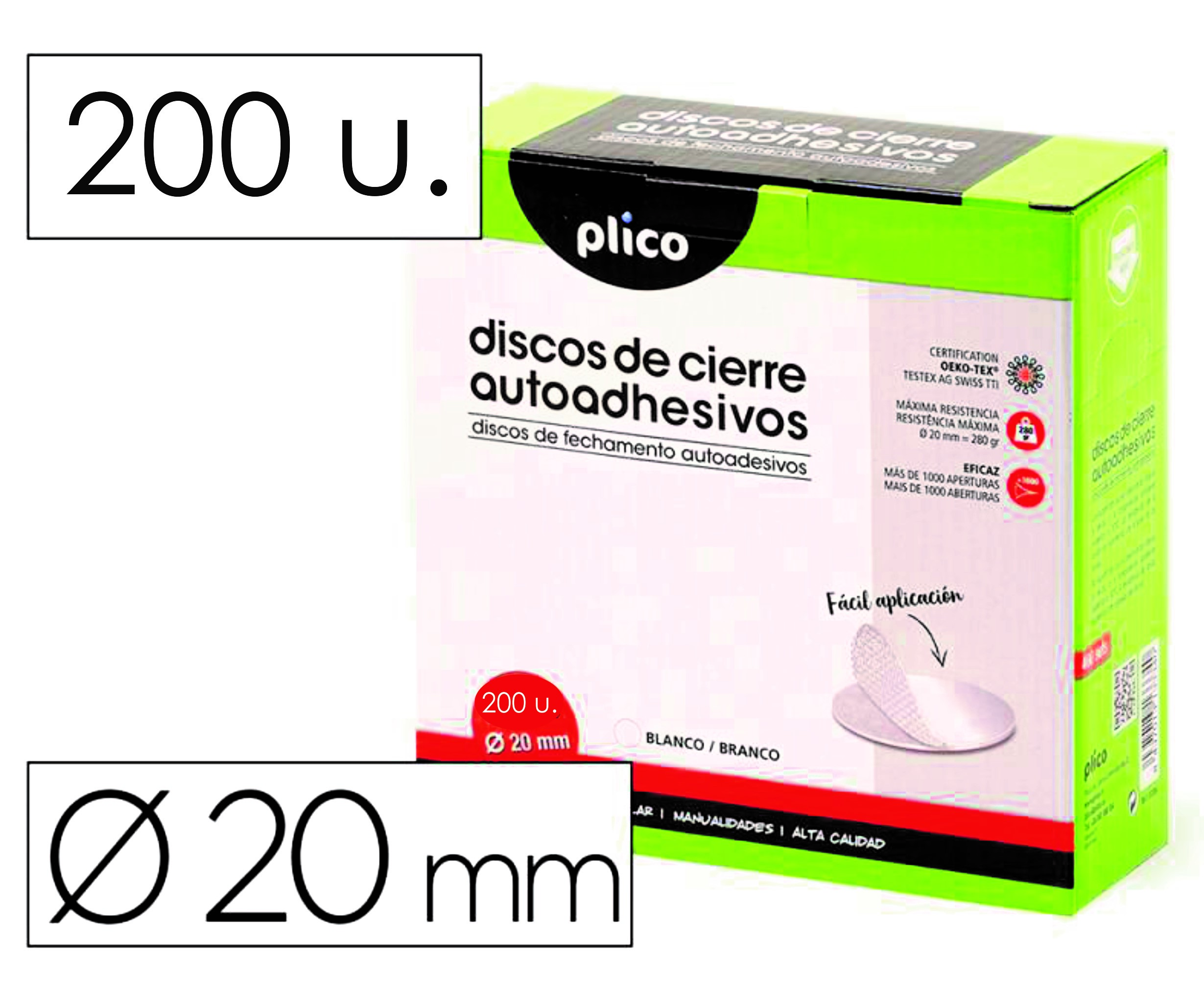 PUNTOS CIERRES VELCRO AUTOADHESIVOS BLANCO SET DE 200 PUNTOS ADHESIVOS PLICO  REF: 13338