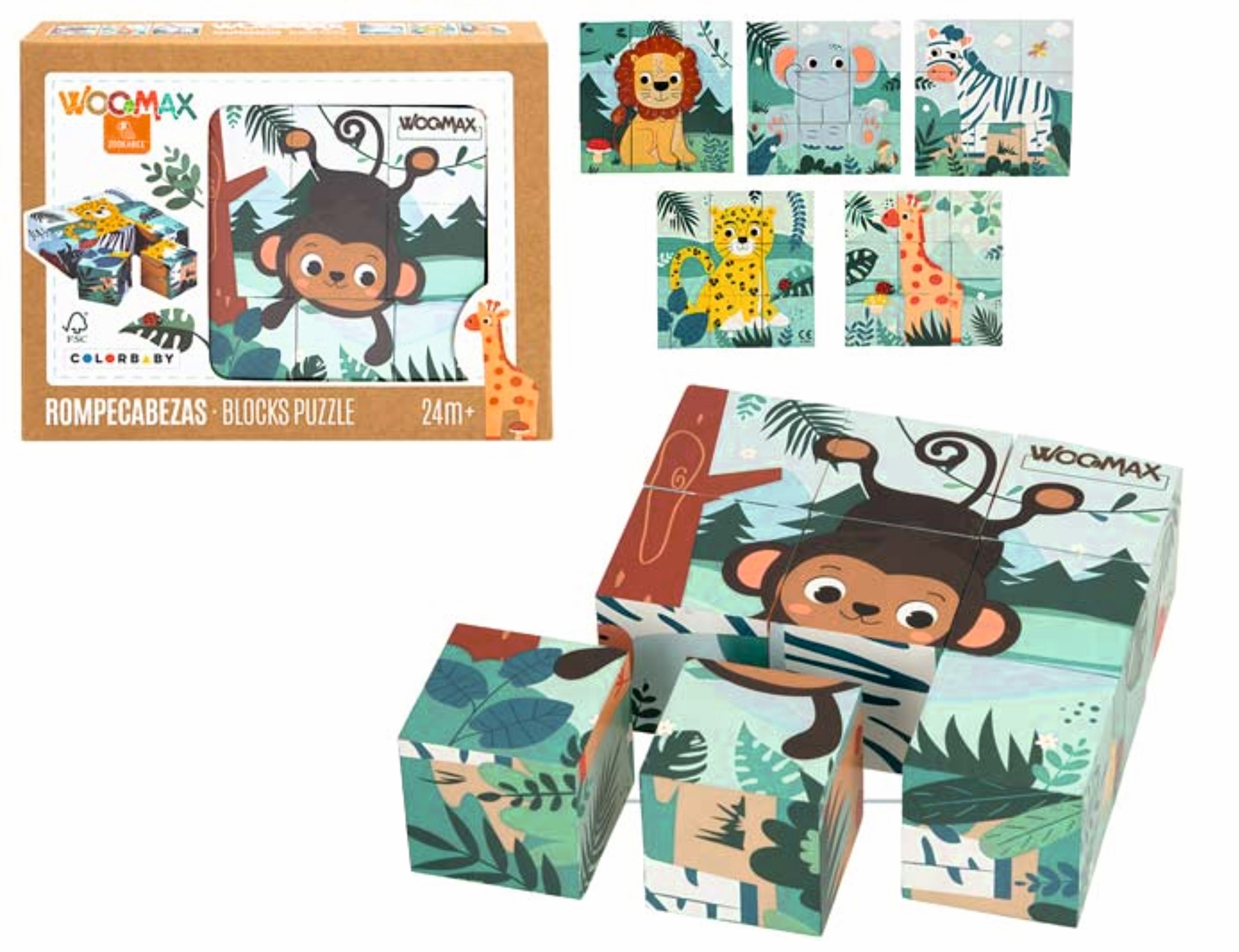PUZZLE CUBOS ANIMALES SELVA 190X145X40MM