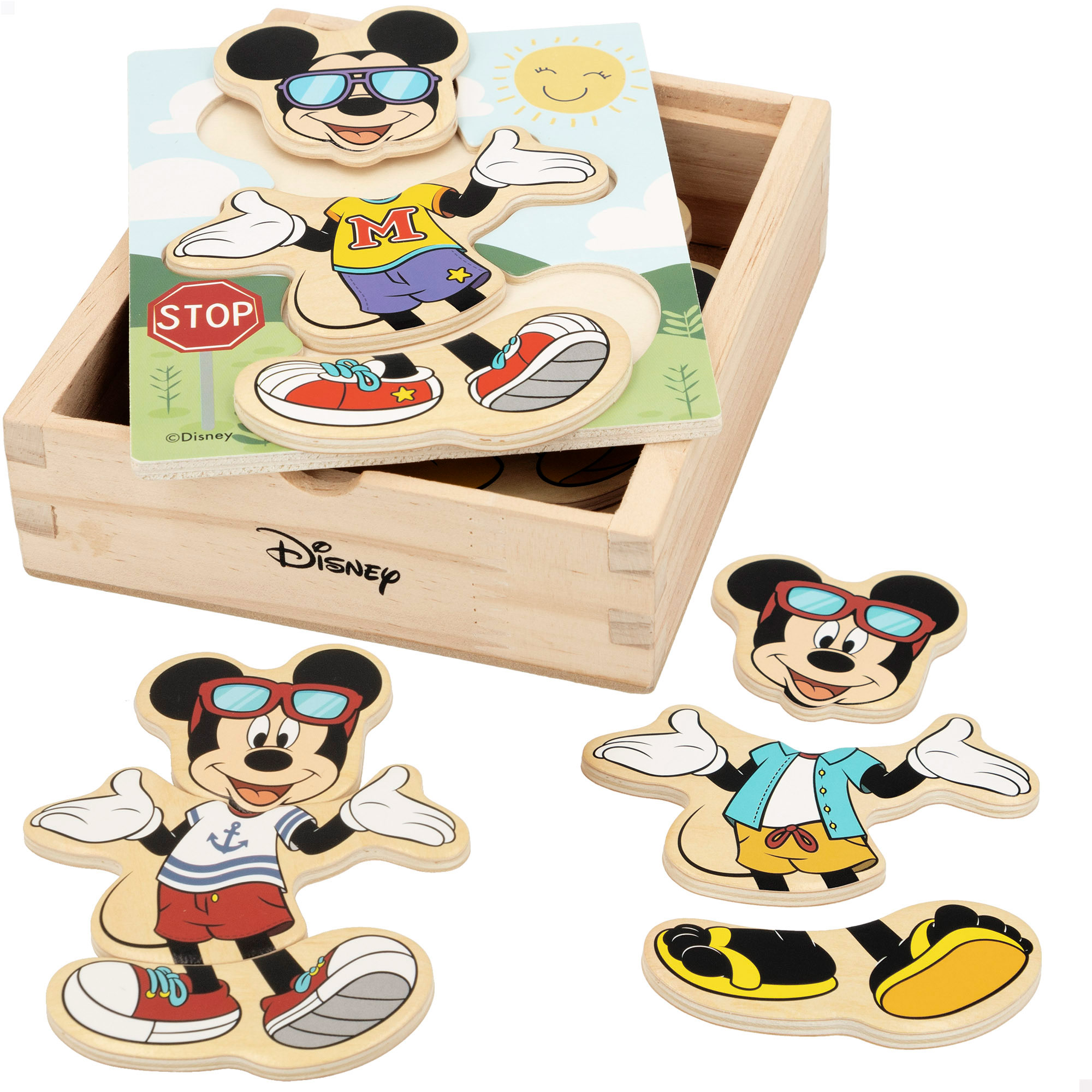 PUZZLE MADERA MICKEY DE 12.5X14CM PUZZLE DE 19 PIEZAS 6 PERSONAJES