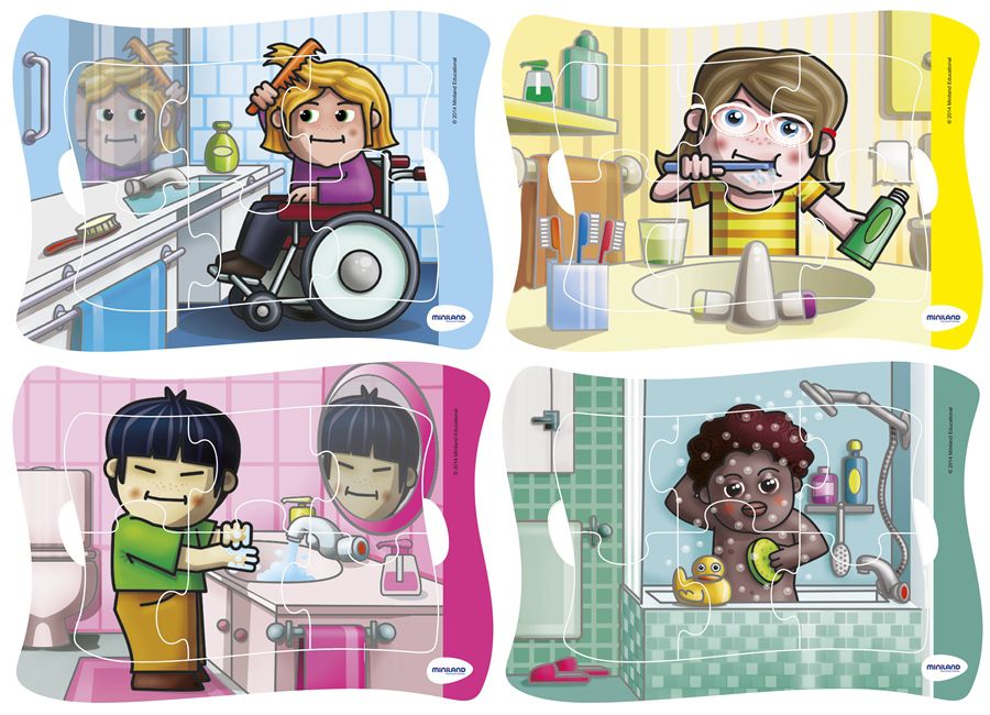 PUZZLE MAXI PLASTICO PACK 4 PUZZLES HABITOS HIGIENE FRAME DE 6 PIEZAS 21x15x5CM REF: 35370