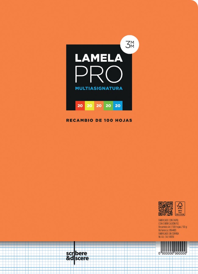RECAMBIO 4 TALADROS  A4 ***LAMELA DEL 3*** 100 HOJAS CON GRECAS DE COLOR PAPEL 90GR