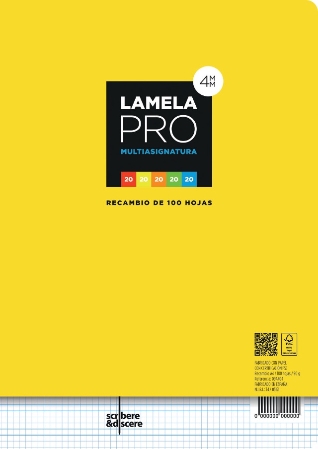 RECAMBIO 4 TALADROS  A4 ***LAMELA DEL 4*** 100 HOJAS CON GRECAS DE COLOR PAPEL 90GR