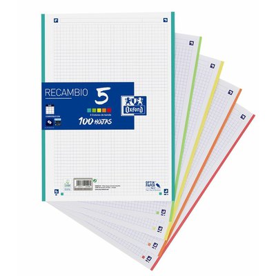 RECAMBIO OXFORD A4 CUADRO 5X5 CON 5 GRECAS DE COLOR 4T 100 HOJAS 90 GRAMOS REF: 400148310