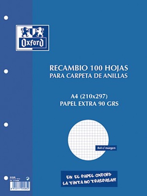 RECAMBIO OXFORD CUADRICULA A4 100 H 4X4 C/M 121048994 REF: 400058179