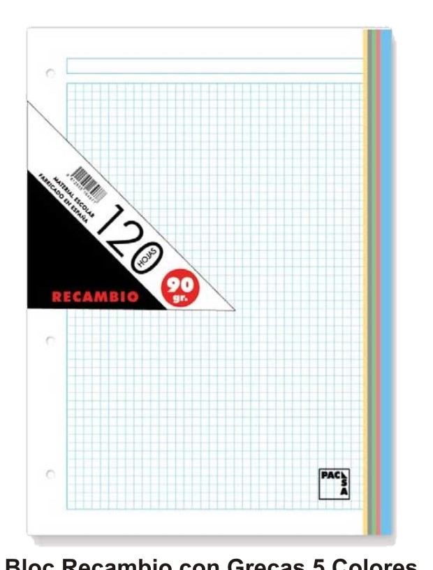 RECAMBIO PACSA A4 120 HOJAS CINCO COLORES 5X5 REF. PACSA 21180/72246