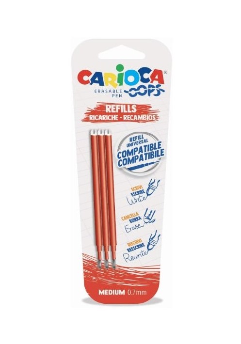 ***RECAMBIOS 3 UNIDADES*** DE BOLIGRAFO BORRABLE RETRACTIL CARIOCA OOPS ***ROJO***
