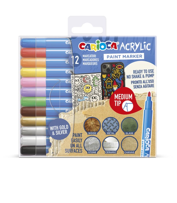 ROTULADOR ACRILICO CARIOCA PUNTA FINA/MEDIA 0.9-1.8MM ***PACK 12 COLORES***