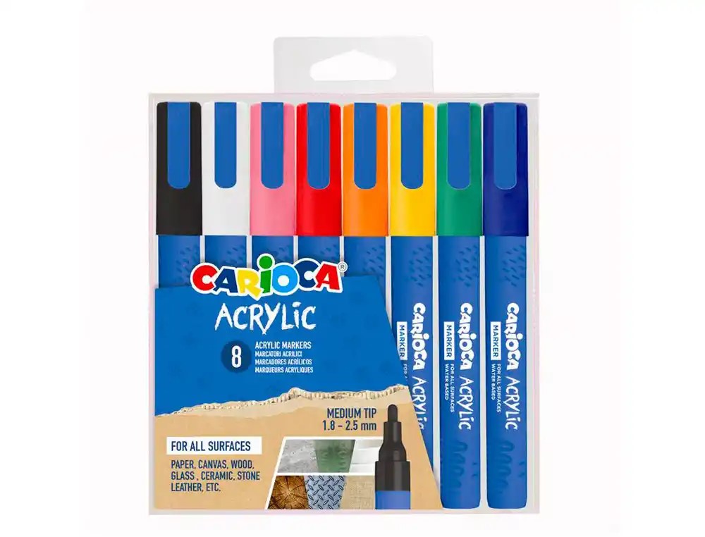 ROTULADOR ACRILICO CARIOCA PUNTA MEDIA/GRUESA 1.8 a 2.7MM ***PACK 8 COLORES***