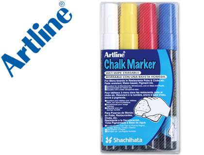 ROTULADOR DE ***TIZA BLANCA PACK 4 COLORES BLANCO - ROJO - AMARILLO - AZUL *** PARA PIZARRA VERDE ARTLINE ESCRITURA DE ***2MM*** REF: 35447