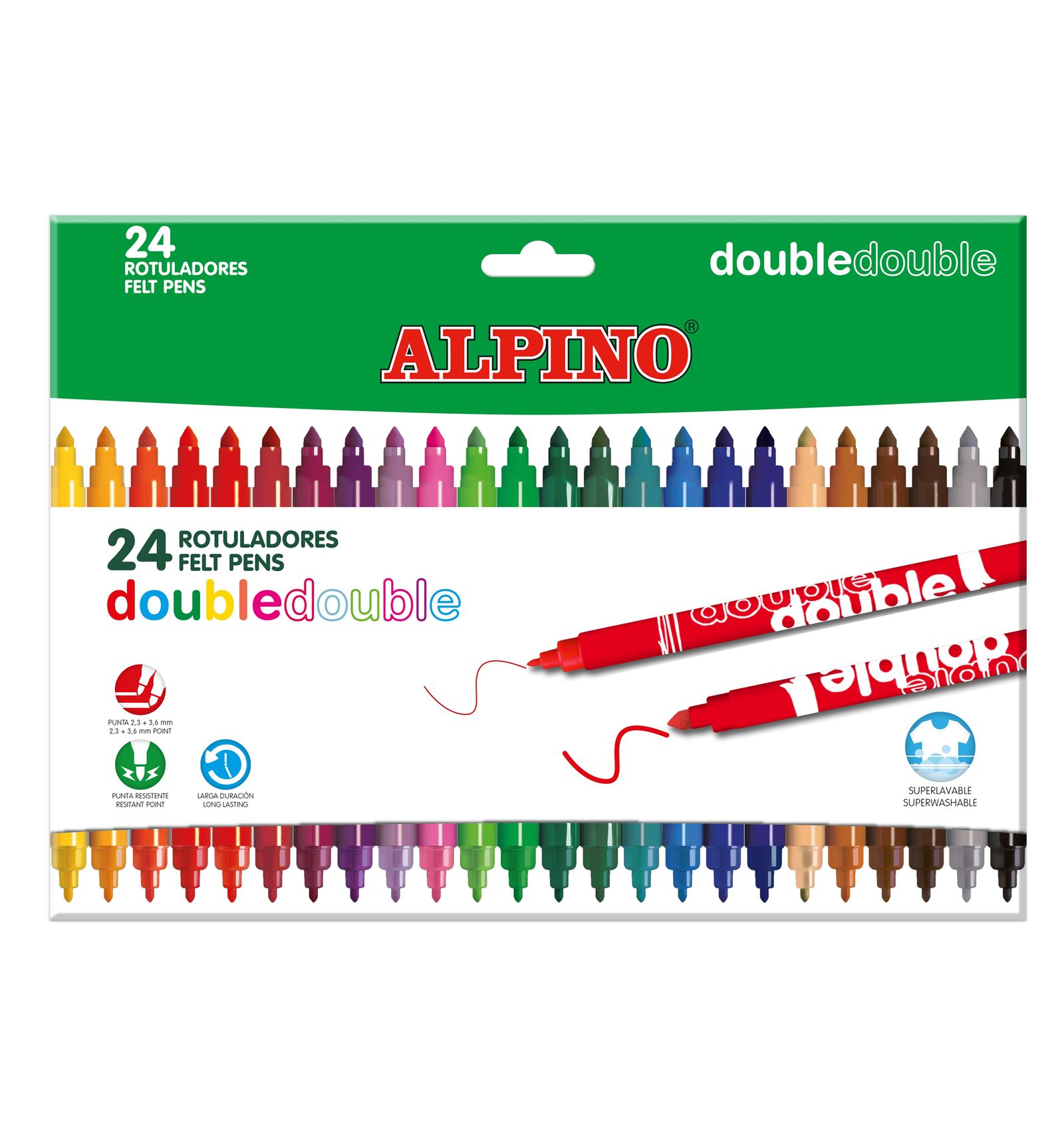 ROTULADOR ****DOBLE PUNTA**** ALPINO ****24 COLORES*** SUPERLAVABLES
