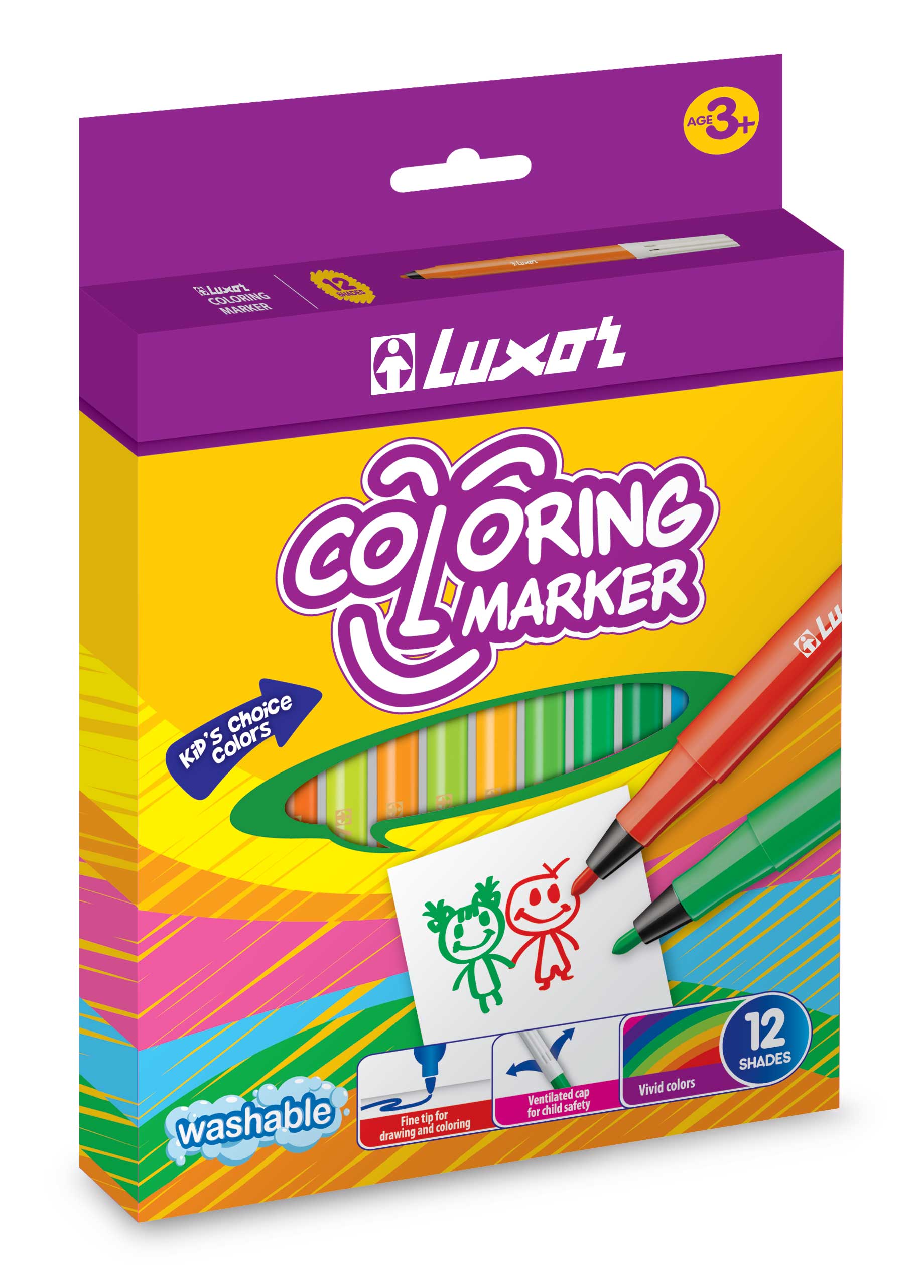 ROTULADOR ESCOLAR TAMAÑO NORMAL CAJA DE 12 COLORES LUXOR REF: 6101