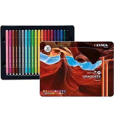 ROTULADOR LYRA GRADUATE FINELINER ESTUCHE METAL 20 UDS