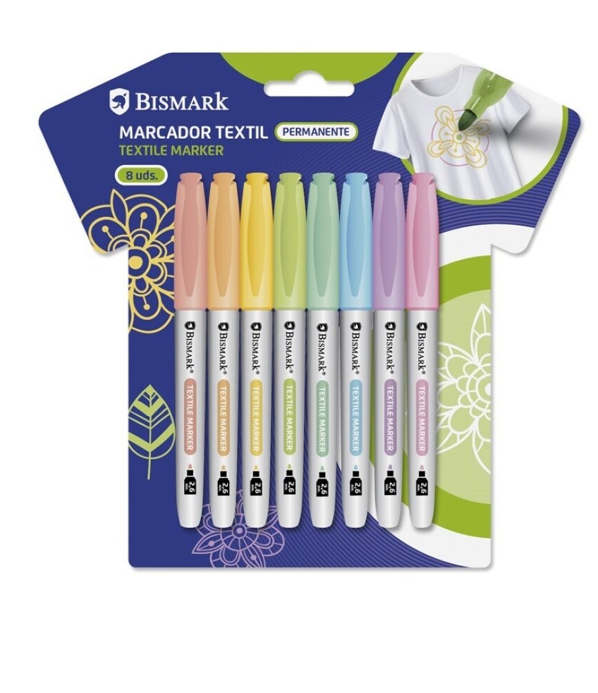 ROTULADOR TEXTIL ESCOLAR PACK DE 8 ***COLORES PASTEL*** BISMARK