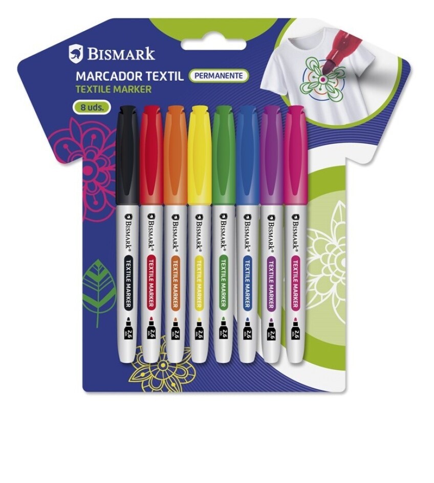 ROTULADOR TEXTIL ESCOLAR PACK DE 8 ***COLORES VIVOS*** BISMARK