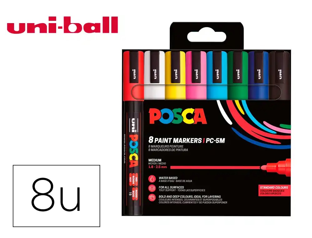 ROTULADOR UNI POSCA MARCADOR PUNTA CONICA 1.8-2.5MM ***ESTUCHE 8 COLORES BASICOS***