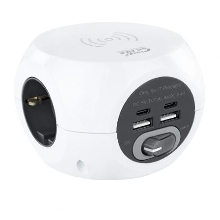 Regleta Nanocable 10.37.0002 con Carga inalámbrica/ 3 Tomas de corriente/ 2 USB A - 2 USB Tipo C/ Ca