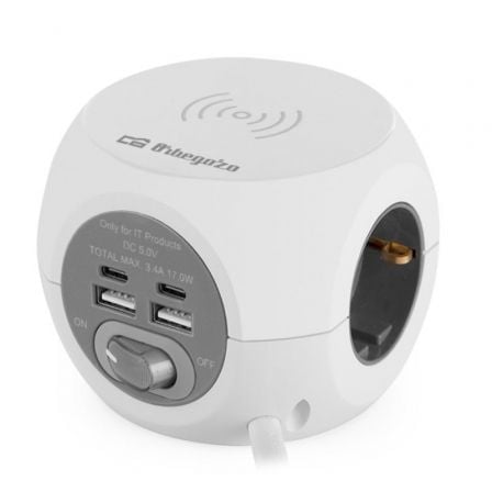 Regleta Orbegozo EN 4500 con Carga inalámbrica/ 3 Tomas de corriente/ 2 USB - 2 USB Tipo C/ Cable 1.