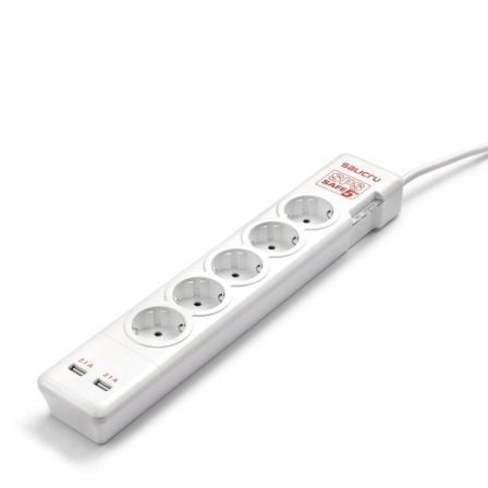 Regleta con interruptor Salicru SAFE 5+/ 5 Tomas de corriente/ 2 USB/ Cable 1.5m/ Blanca