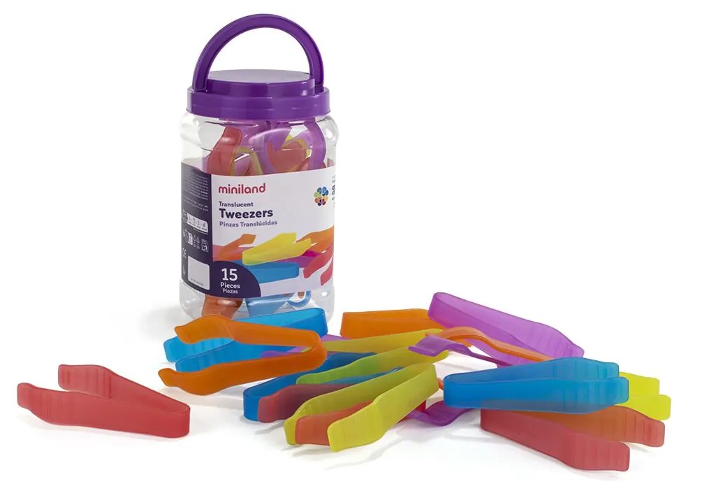 SET DE 15 PINZAS ****TRANSLUCIDAS**** RESISTENTES PARA TRABAJAR LA MOTRICIDAD FINA