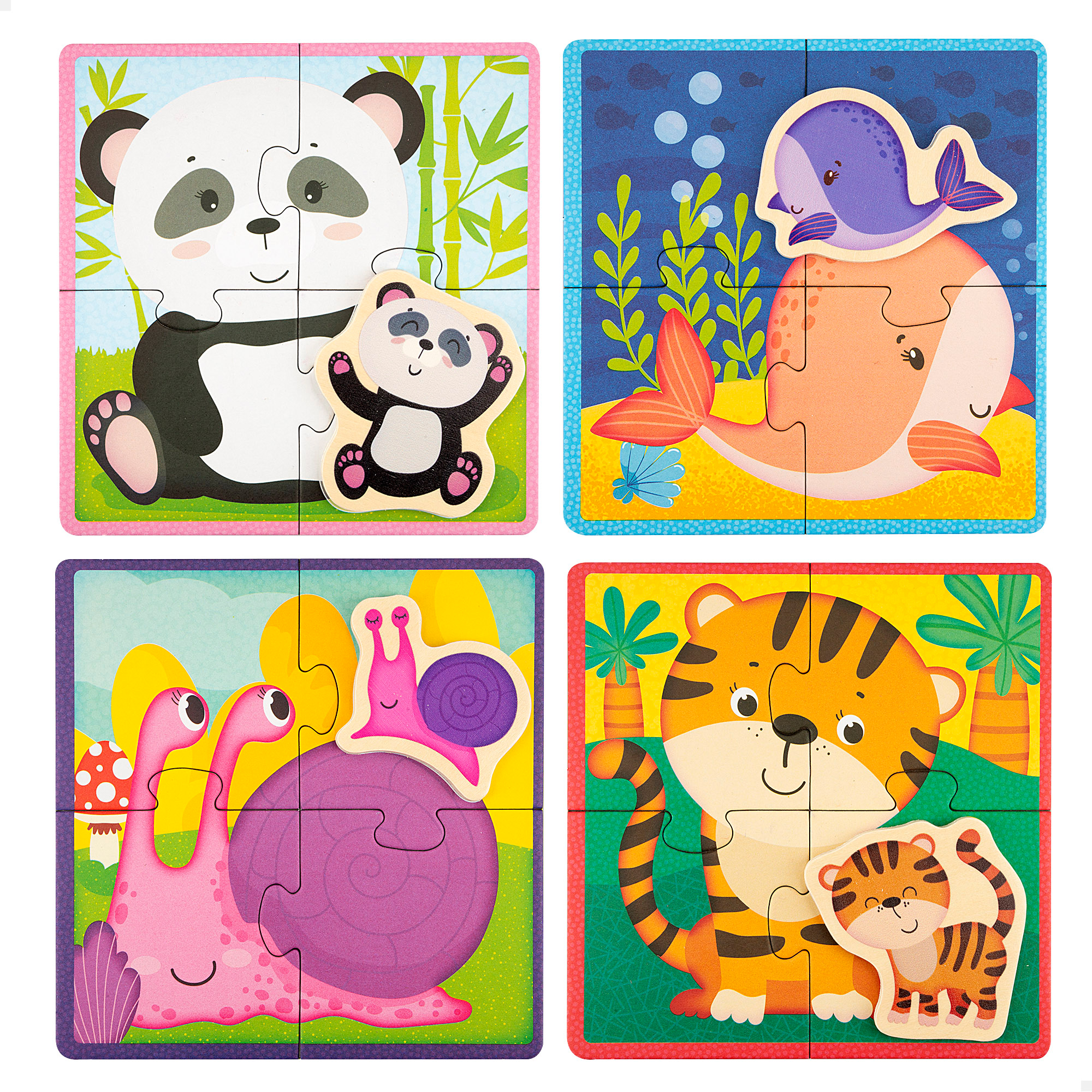 SET DE 4 PUZZLES DE 5 PIEZAS FABRICADO EN MADERA + 1 AÑO