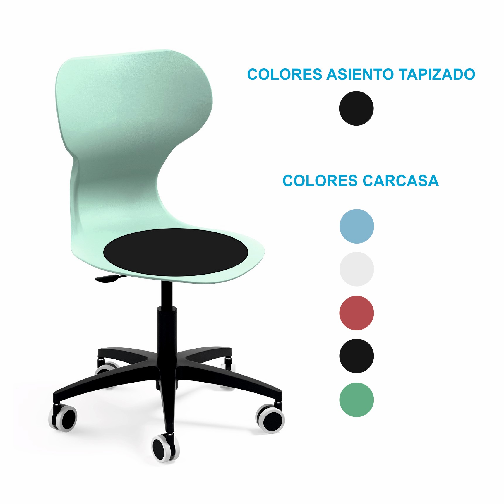 SILLA  MIA BIG LIFT PLASTICO ALTA DENSIDAD, PISTON GAS Y BASE CON RUEDAS ***CON ASIENTO TAPIZADO***