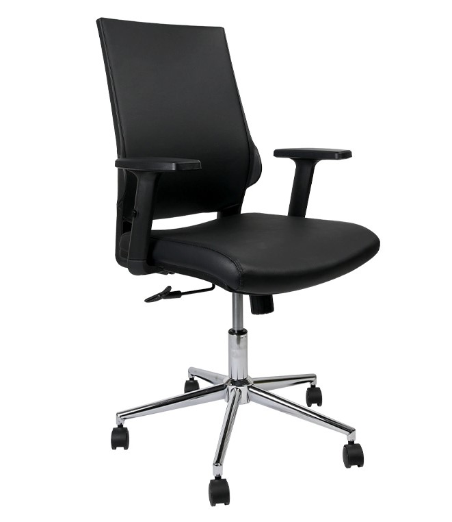 SILLON RESPALDO MEDIDO SIMILPIEL REGULABLE EN ALTURA CON BRAZOS / BASE CROMADA