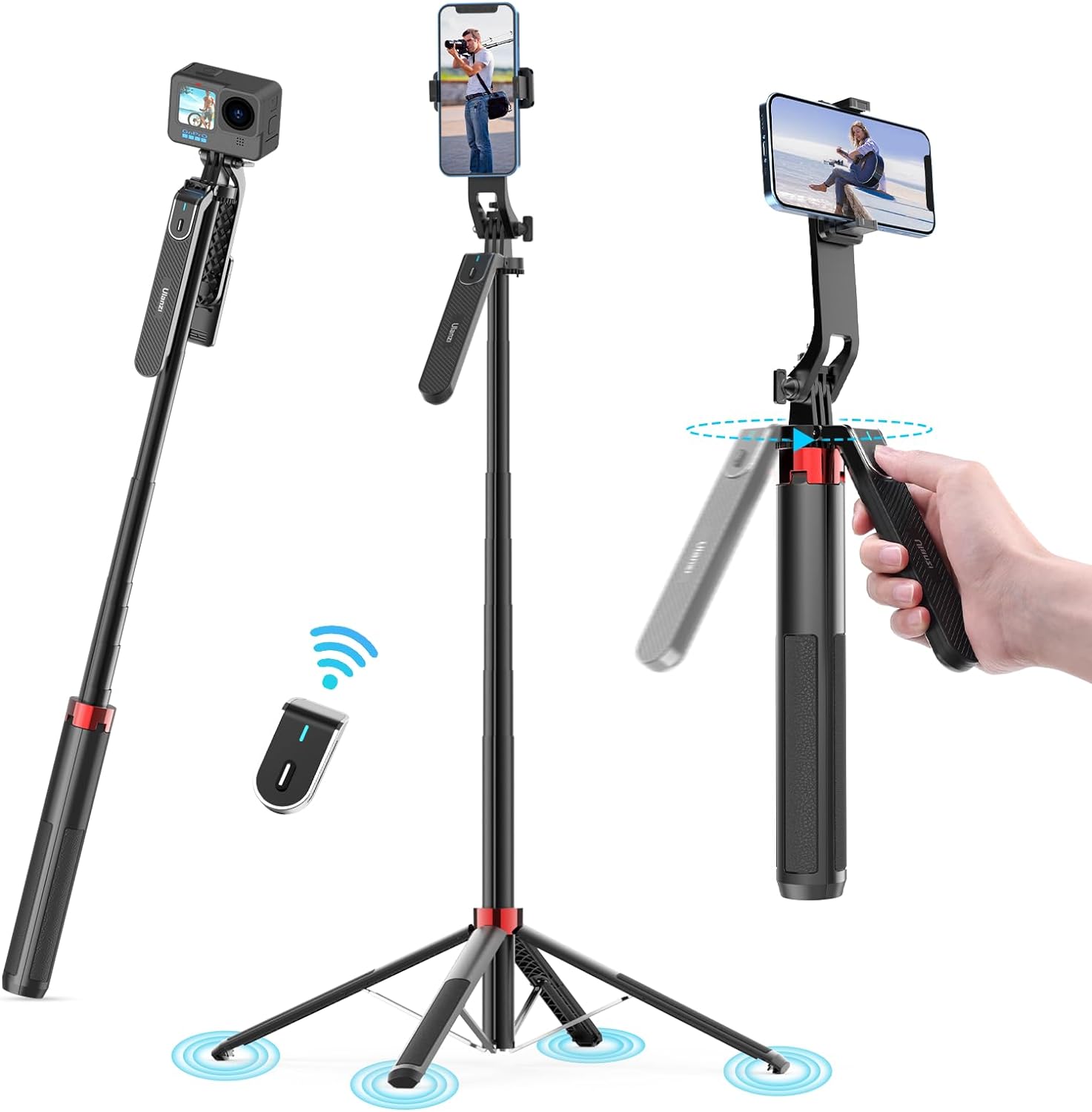 SOPORTE TRIPODE PARA CAMARA 360º Y TELEFONO MOVIL EXTENSIBLE HASTA 180CM