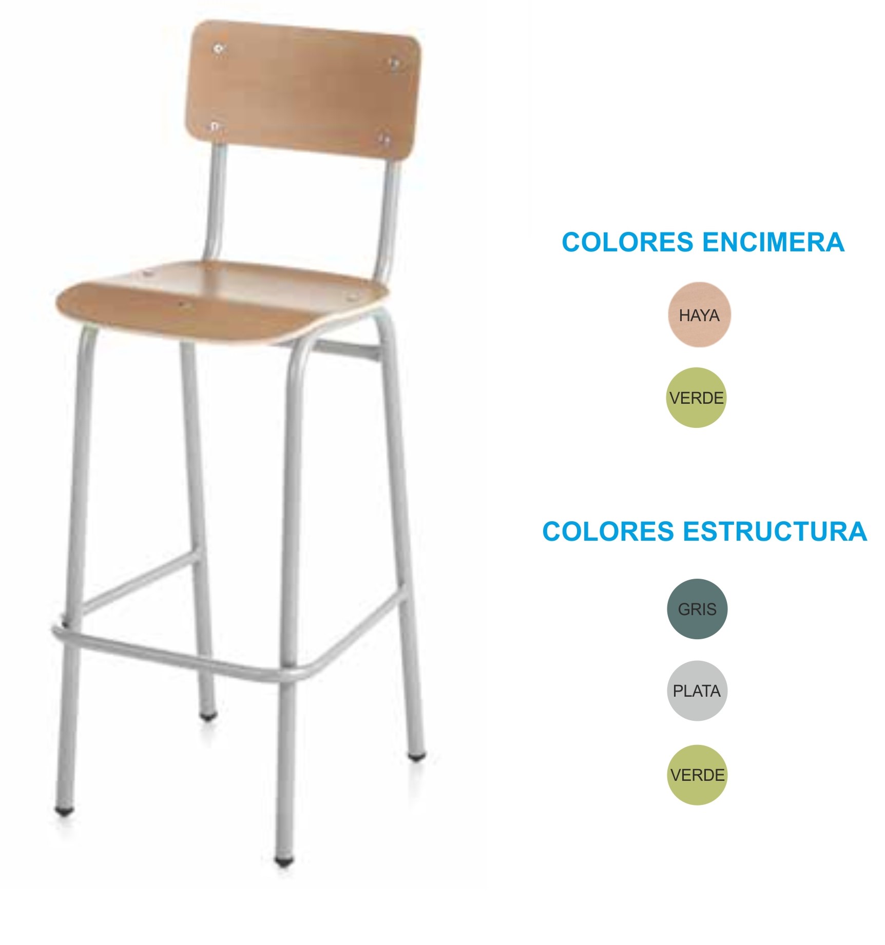 TABURETE AULAS ESTRUCTURA METALICA Y ASIENTO Y RESPALDO FORMICA ALTURA ASIENTO 68CM / ALTURA TOTAL 97CM