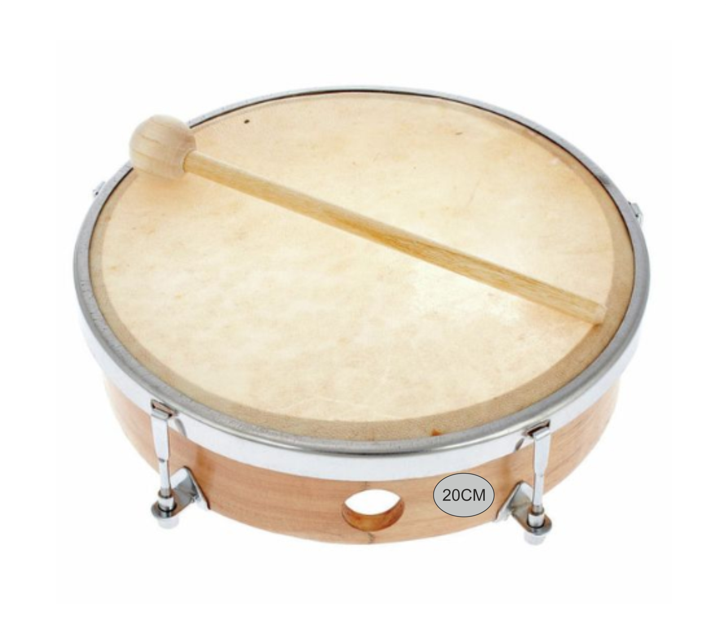 TAMBORIL DE PIEL NATURAL DE MADERA 20CM