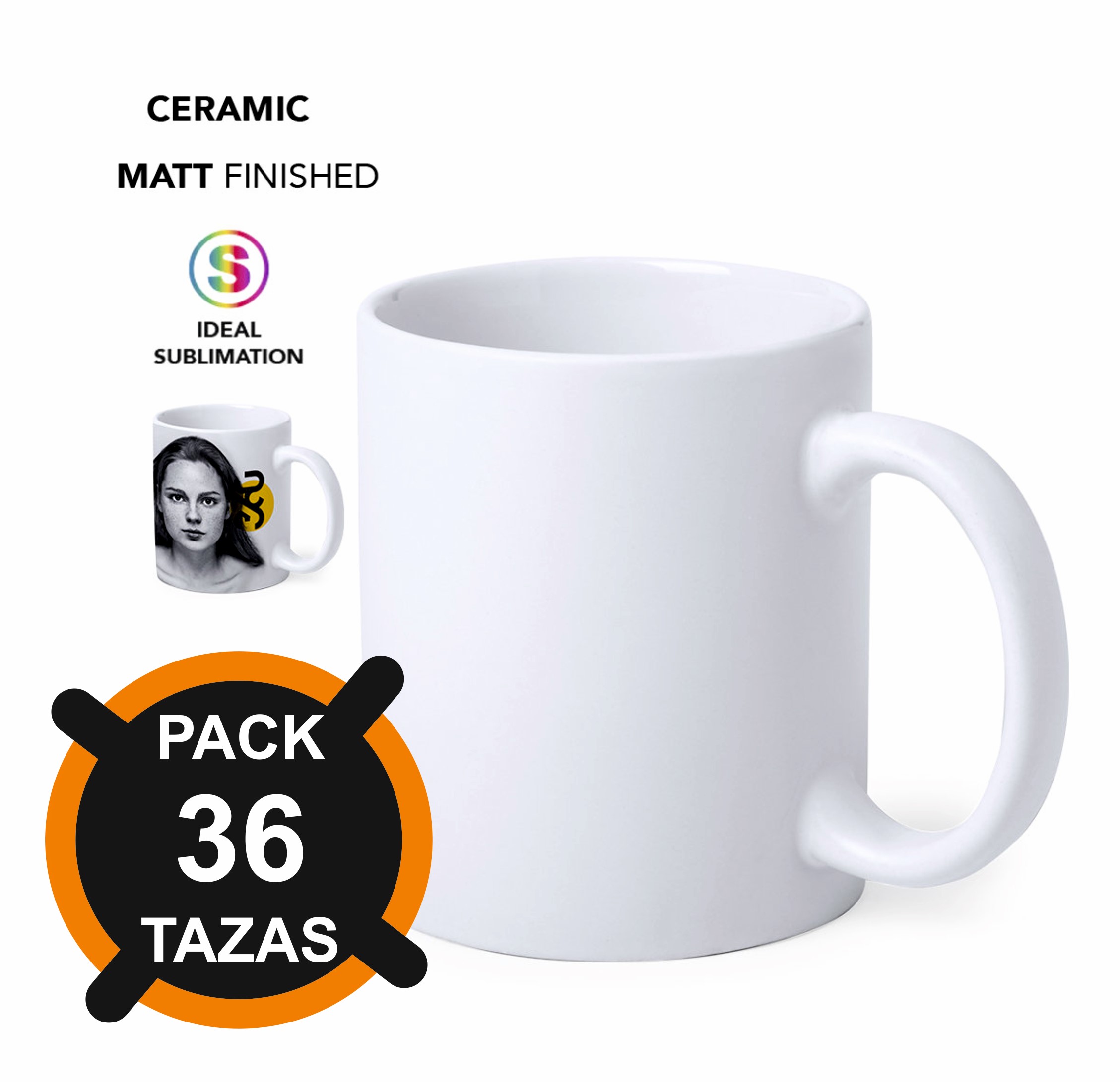 TAZA ESPECIAL SUBLIMACION BLANCA 350ML ***PACK DE 36 UNIDADES***