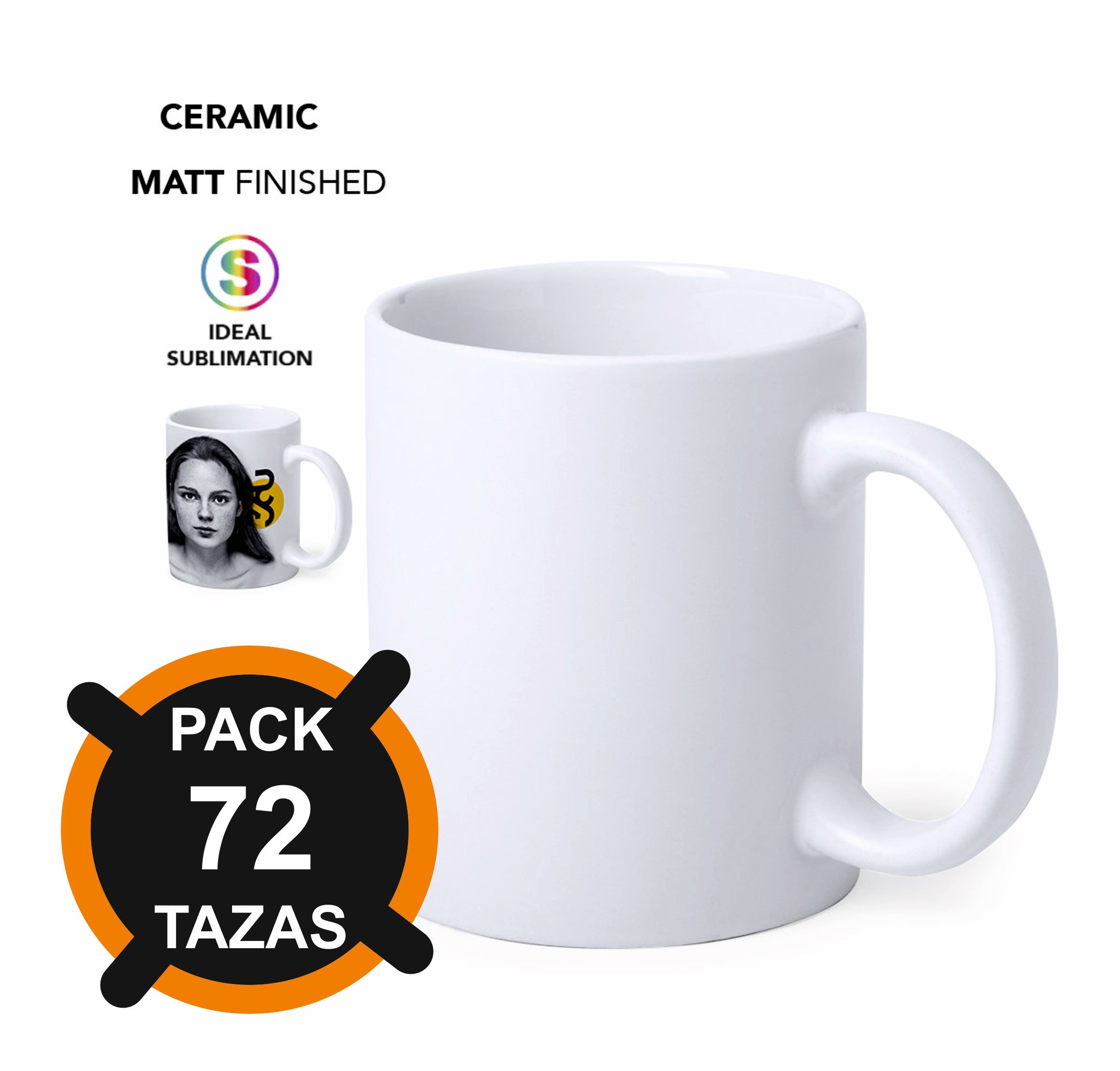 TAZA ESPECIAL SUBLIMACION BLANCA 350ML ***PACK DE 72 UNIDADES***