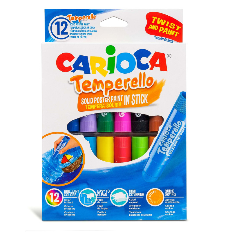 TEMPERA SOLIDA ESTUCHE DE 12 COLORES TEMPERELLO CARIOCA REF: 42738