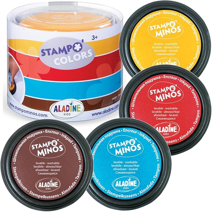 TINTA TAMPONES SET 4 ALMOHADILLAS 100% LAVABLES ALADINE AMARILLO / AZUL / ROJO / MARRON