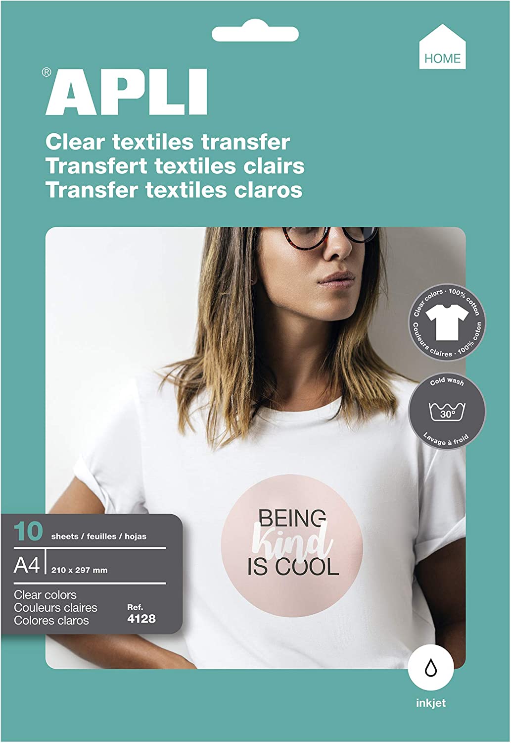 TRANSFER APLI  PARA CAMISETAS CLARAS A4 INK-JET 10H REF.04128