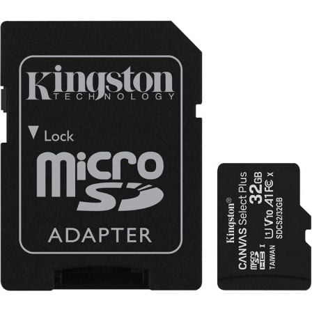 Tarjeta de Memoria Kingston CANVAS Select Plus 32GB microSD HC con Adaptador/ Clase 10/ 100MBs