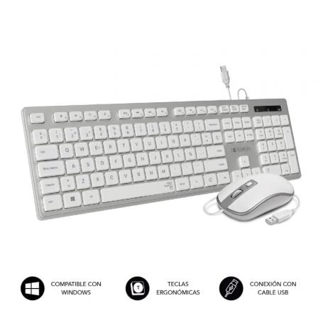 Teclado y Ratón Subblim Combo Wired Ergo KeysSilent Flat HQ/ Plata y Blanco