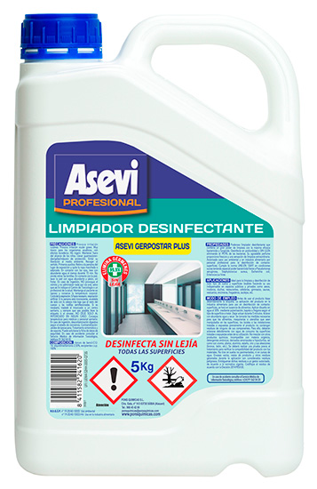 ****cambiar por el codigo 24162**** LIMPIADOR PROFESIONAL DESINFECTANTE ASEVI DE 5KG PARA DILUIR AL 30% CON AGULA *EFICACIA CONTRA VIRUS Y BACTERIAS*