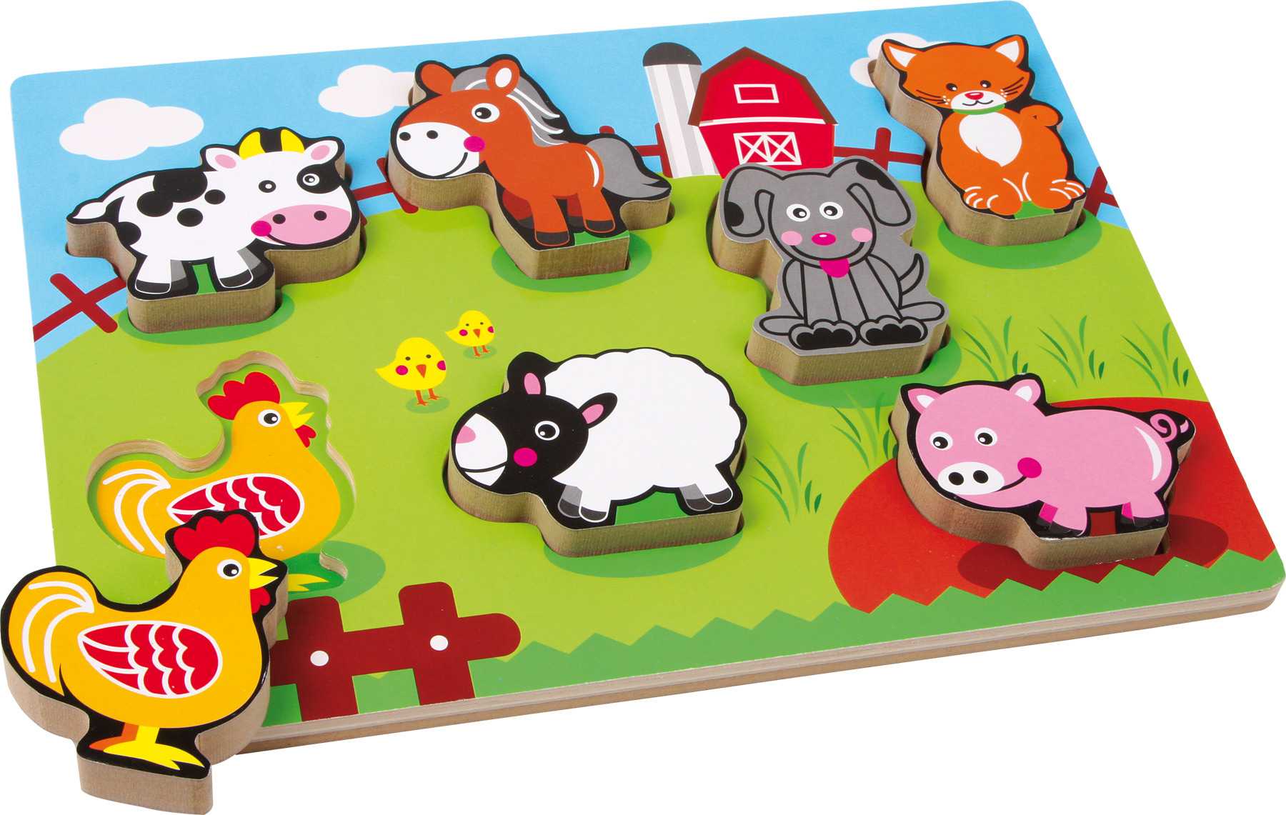 ***descatalogado cambiar por 16102*** PUZZLE DE MADERA ANIMALES DE LA GRANJA 8 ENCAJES 29X21X2CM REF: LE- 1468